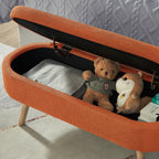 Luxury Oval Boucle Storage Ottoman Bench with Wood Legs 350lb Weight Capacity & Safety Hinge, for Living Room, Bedroom Entryway,ORANGE - Grand Goldman Shop