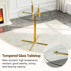 Round glass bar high table, 36 inch round bar table, tempered glass tabletop, sturdy gold chrome plated four column support, suitable for transparent round bar tables in small spaces, kitchens - Grand Goldman Shop