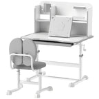 Qaba Kids Desk and Chair Set, Height Adjustable Kids School Study Desk and Chair Set with Tilt Desktop, Storage Drawer and Re