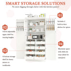[Assembly Video Provided] TOPMAX 35.5x17.6x70.9inch Freestanding Kitchen Pantry Cabinet, Tall Storage Cabinet with 4 Doors, 2 Door Shelves, 8 Pull-out Trays and Adjustable Shelf for Dining Room, White - Grand Goldman Shop