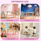 Kids Table and Chair Set with 2 Cute Sloth Chairs, Wooden Toddler Activity Table, Cute Animal Design Play & Study Set for Pla