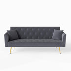 Modern convertible 72 inch foldable sleeper sofa with tufted, American retro style, made of gray velvet material, suitable for small living rooms, bedrooms and offices. gray color - Grand Goldman Shop