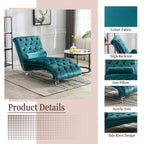 Velvet Chaise Lounge Indoor, Button-Tufted Upholstered Chaise Lounge Chair with Pillow, Teal Velvet, 63.38 inch - Grand Goldman Shop