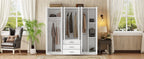 6-Doors Wooden Wardrobe Storage for Bedroom, with Big Drawers, White - Grand Goldman Shop