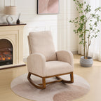 27.2'W Rocking Chair for Nursery, Polyester Glider Chair with High Back and Side Pocket, Rocking Accent Armchair with Rubber Wood Legs for Living Room/Bedroom.Beige - Grand Goldman Shop