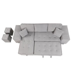 Modern Reversible L-Shape Pull Out Sleeper Sofa with Storage Chaise and Stools, Gray Linen, 104.5' - Grand Goldman Shop