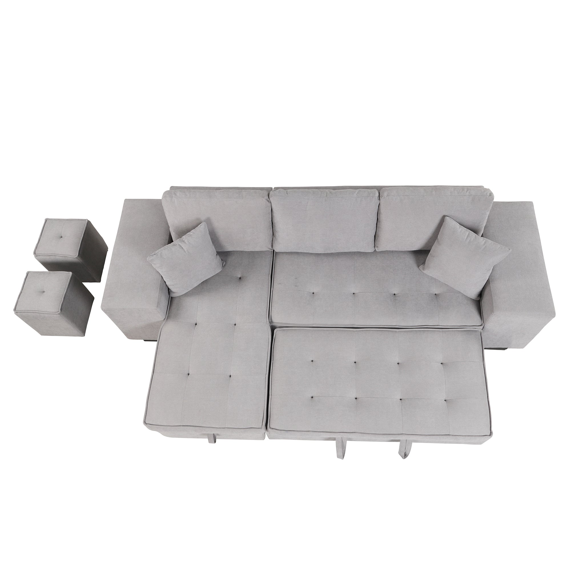 Modern Reversible L-Shape Pull Out Sleeper Sofa with Storage Chaise and Stools, Gray Linen, 104.5' - Grand Goldman Shop