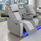 Duran Grey 2PC Power Reclining Sofa and Loveseat with Power Headrest, LED, USB, and Bluetooth Speaker - Grand Goldman Shop