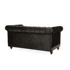 VIVALUX Chesterfield Velvet Loveseat Sofa, 2-Person Rolled Arm Upholstered Couch, Black, Pine Wood Frame, 59.44' - Grand Goldman Shop