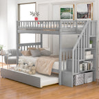 Twin over Twin Bunk Bed with Trundle and Storage - Grand Goldman Shop
