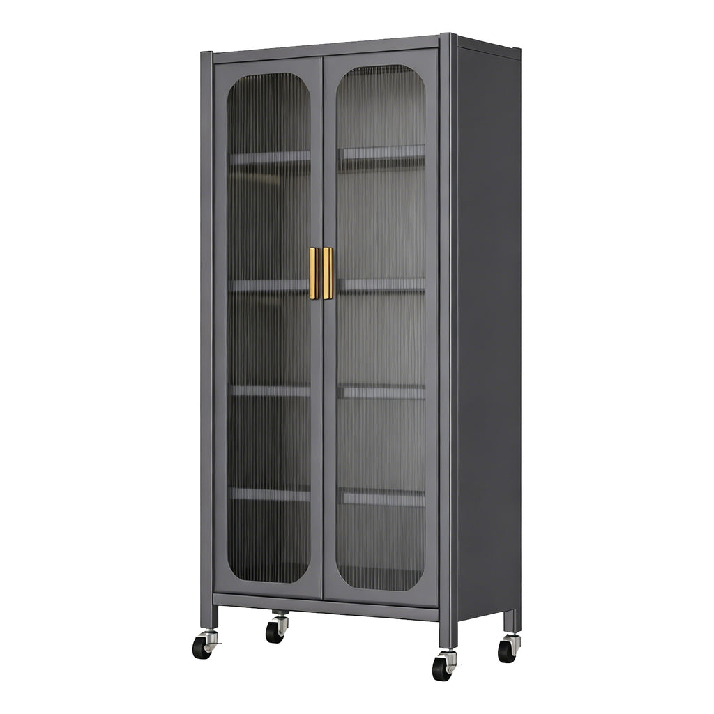 65'  Metal 6-Tier Storage Cabinet with Transparent Door, Adjustable Shelves & Wheels, for Kitchen Pantry Organization, Gray Metal - Grand Goldman Shop