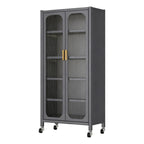 65'  Metal 6-Tier Storage Cabinet with Transparent Door, Adjustable Shelves & Wheels, for Kitchen Pantry Organization, Gray Metal - Grand Goldman Shop