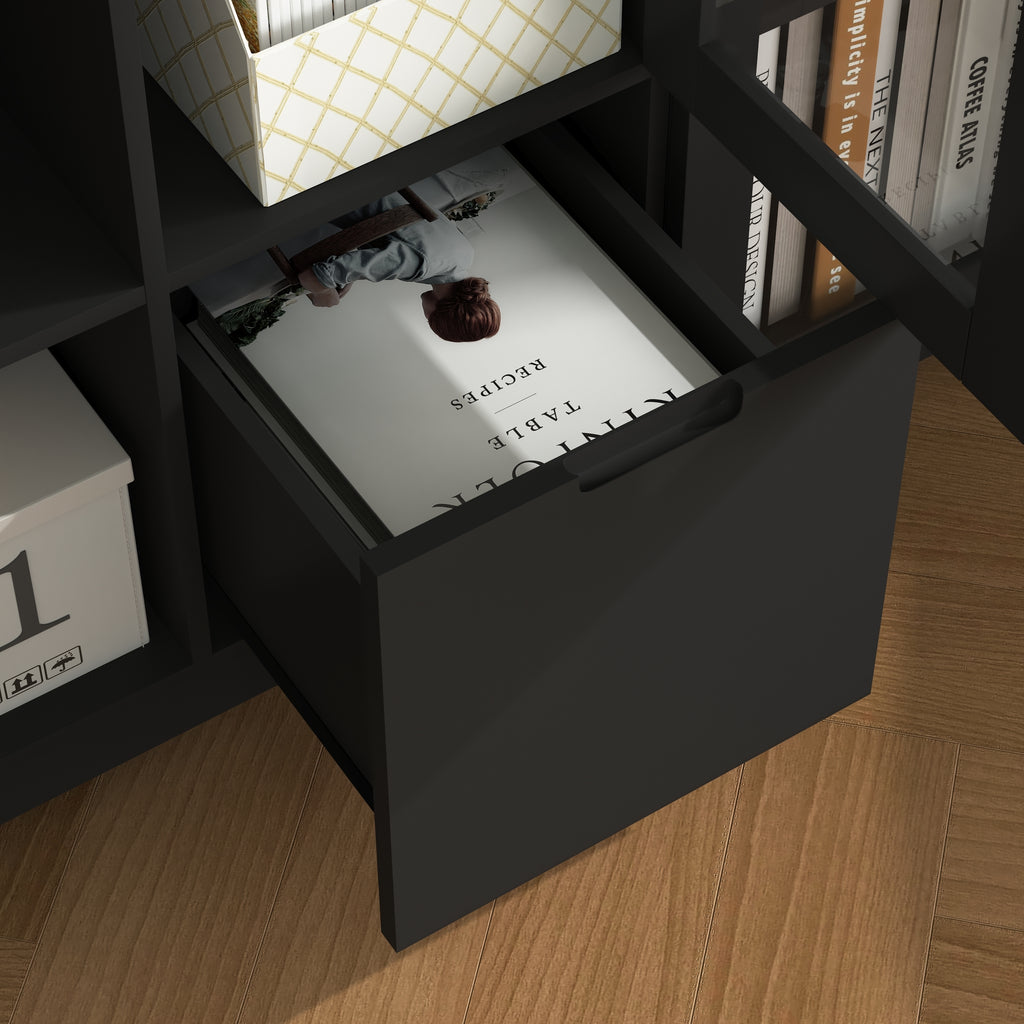 Modern MDF Painted Cabinet with Glass Doors and Drawer, Black, Bedroom or Living Room Storage - Grand Goldman Shop