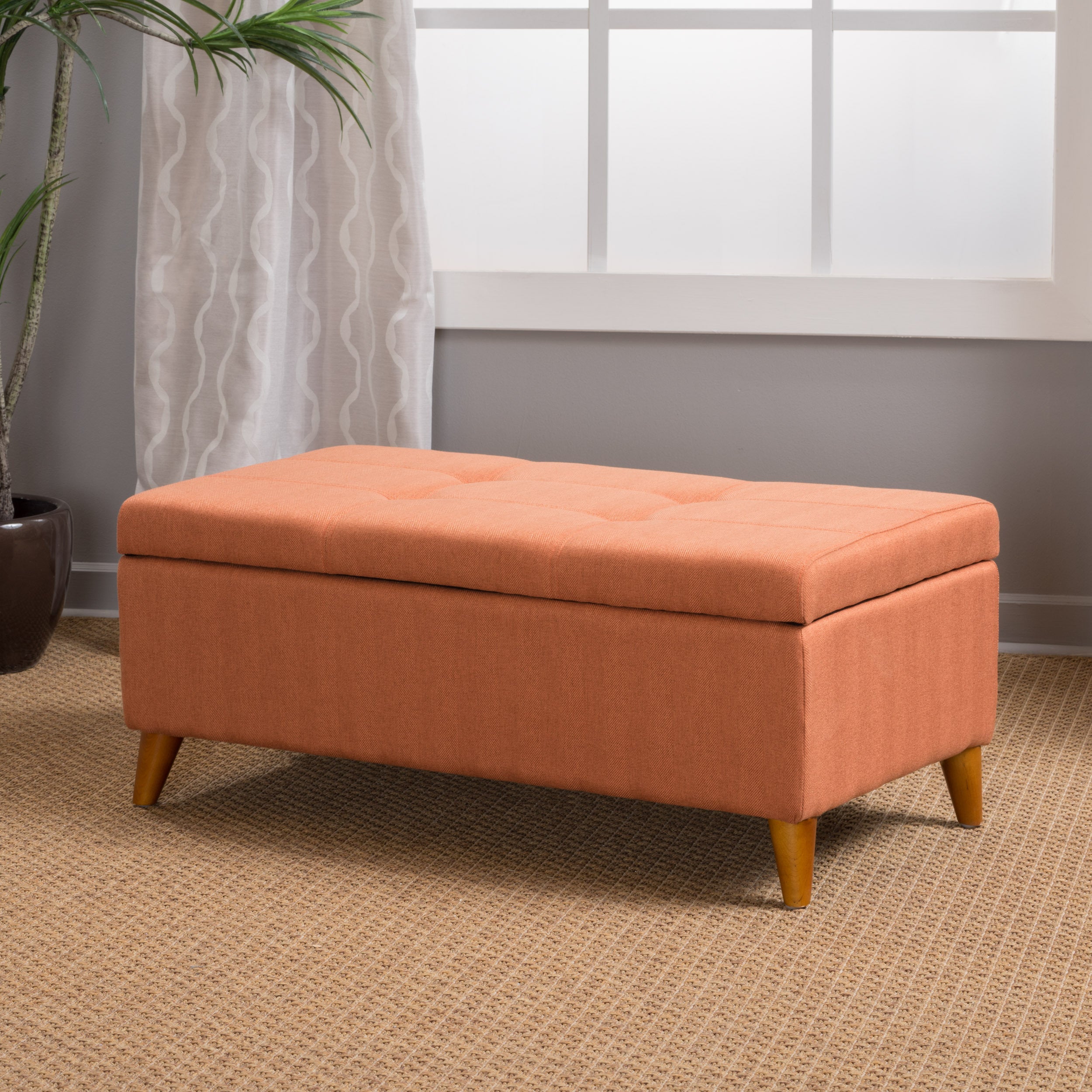 Home Decor, Tufted Ainsley Button Storage Ottoman Bench with Hinged Lid , Ottoman Bench with Storage for Living Room & Bedroom,solid wood leg - Grand Goldman Shop