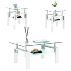 Set of 2, Modern Tempered Glass Tea Table Coffee Table End Table, Square Table for Living Room, Transparent/White - Grand Goldman Shop