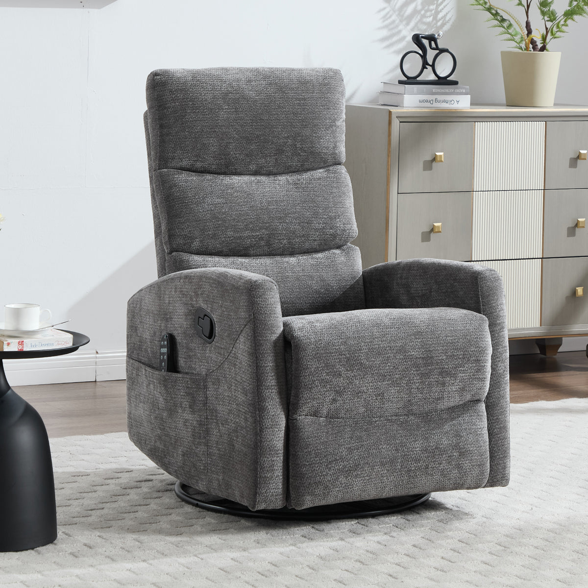 Heat Massage Manual Recliner Chair with Rocker and Swivel in Fabric for Living Room, GREY - Grand Goldman Shop