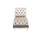 Velvet Chaise Lounge Indoor, Button-Tufted Upholstered Chair with Pillow, Beige Velvet, 63.38x28.94x34.05 inches - Grand Goldman Shop