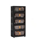 Folding Storage Cabinet 5-Tier 24-Inch Wide Black Plastic with Magnetic Doors and Wheels - Grand Goldman Shop