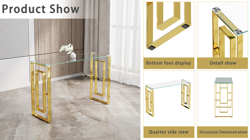 Console Table Stainless Steel Glass,Meal side table Golden Clear  bs-02 - Grand Goldman Shop