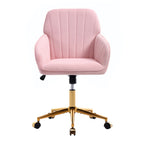 TY Ergonomic Office Chair, Baby Pink Velvet Adjustable Swivel Chair with Lumbar Support for Home Bedroom, Comfortable for Lon