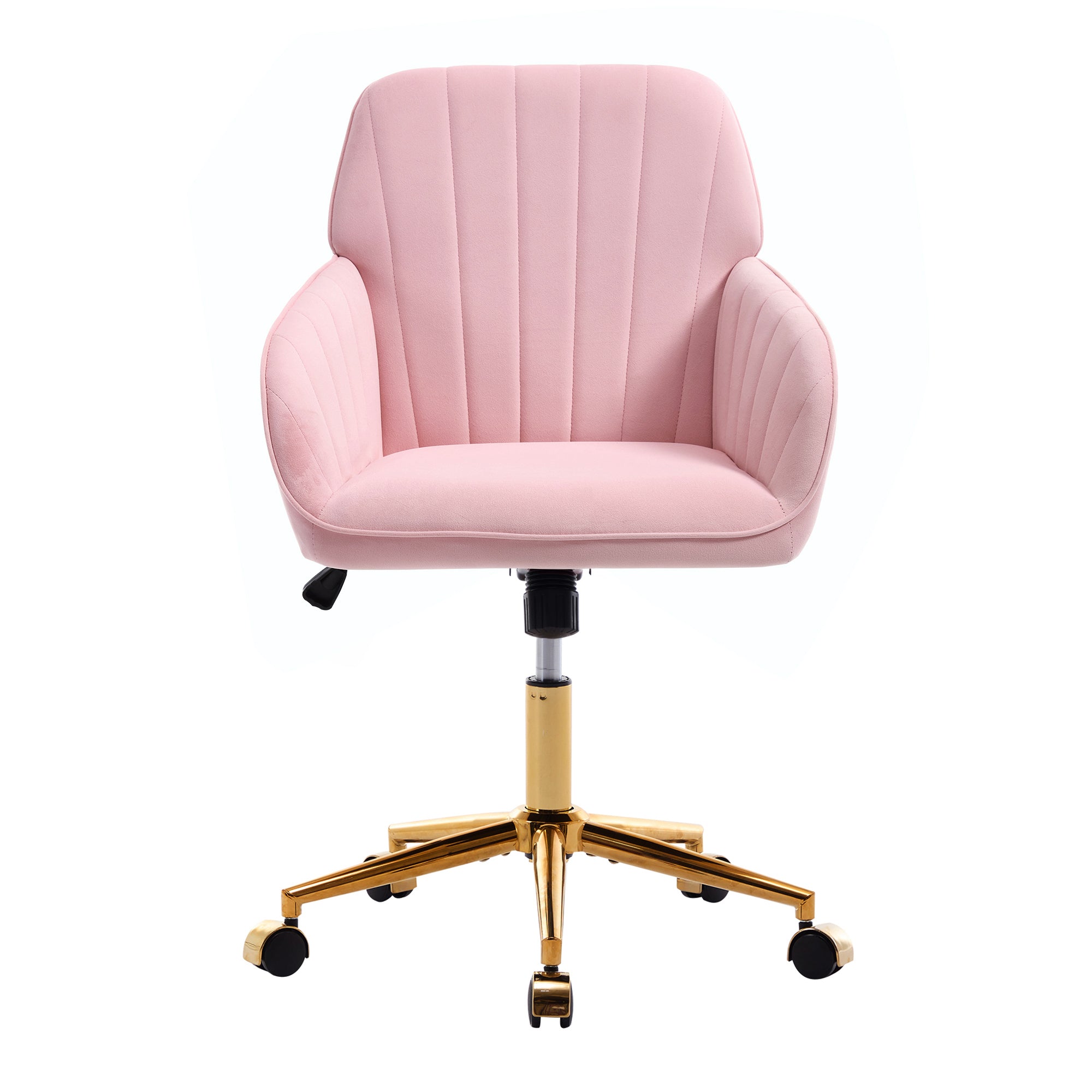 TY Ergonomic Office Chair, Baby Pink Velvet Adjustable Swivel Chair with Lumbar Support for Home Bedroom, Comfortable for Lon