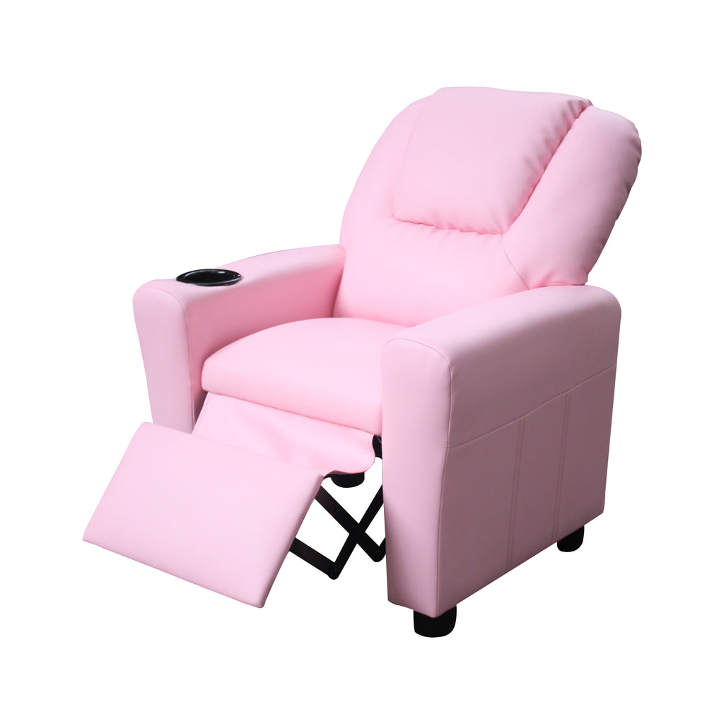 Marisa 23' Pink PU Leather Kids Recliner Chair with Cupholder - Grand Goldman