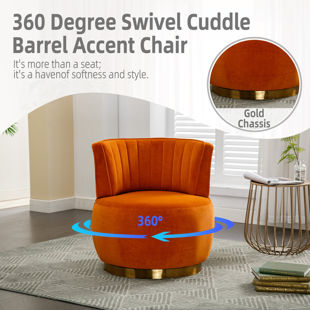 360 Degree Swivel Cuddle Barrel Accent Sofa Chair, Fluffy Velvet Round Armchair, Orange, 25.20'' x 25.59'' x 26.38'' - Grand Goldman Shop