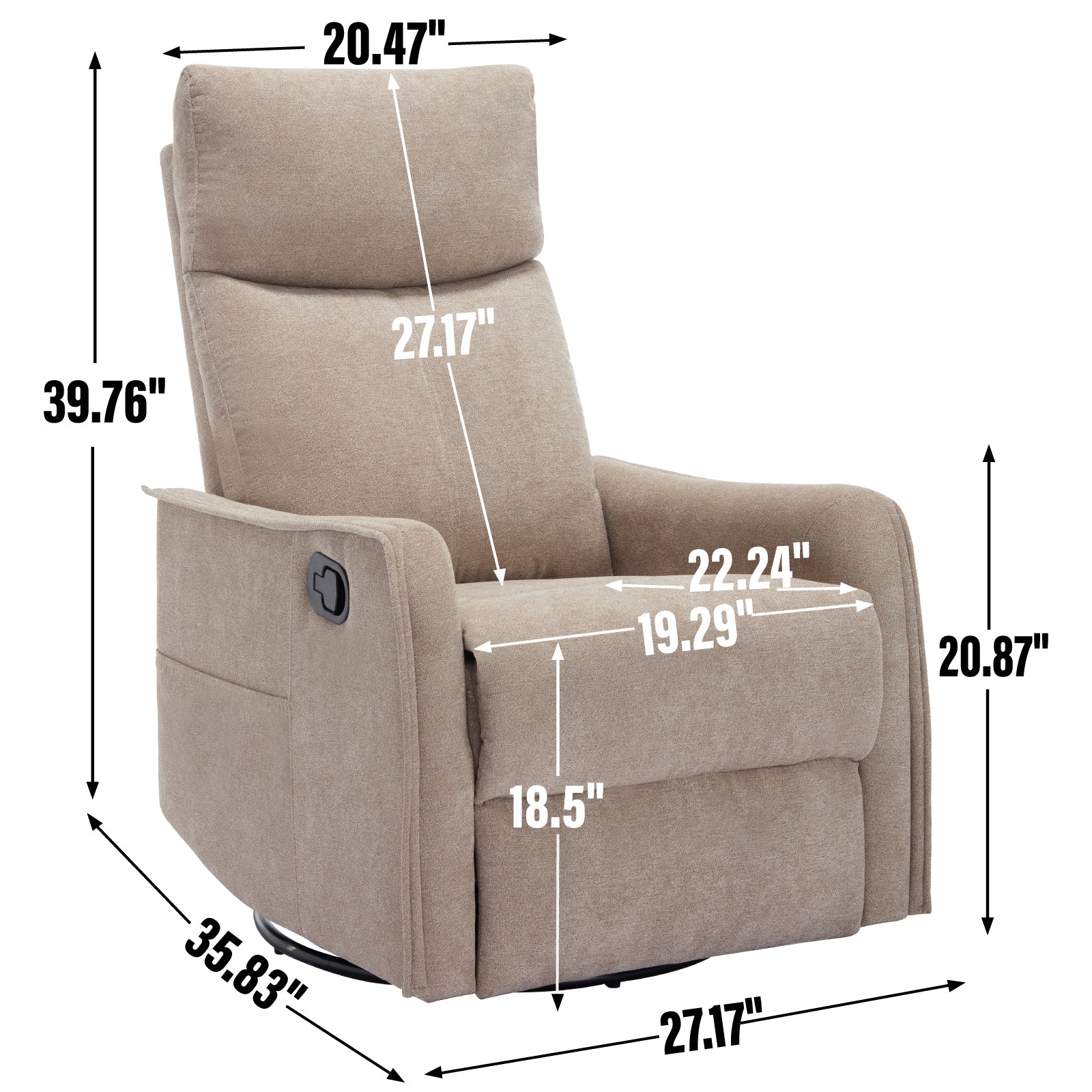 Heat Massage Manual Recliner Chair with Rocker and Swivel in Fabric for Living Room, Khaki - Grand Goldman Shop