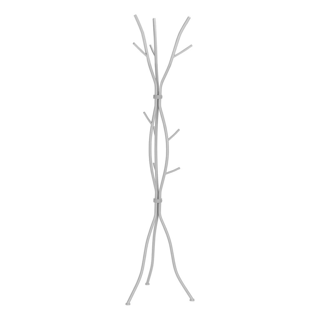 Coat Rack, Hall Tree, Free Standing, 11 Hooks, Entryway, 74'h, Bedroom, Grey Metal, Contemporary, Modern - Grand Goldman Shop