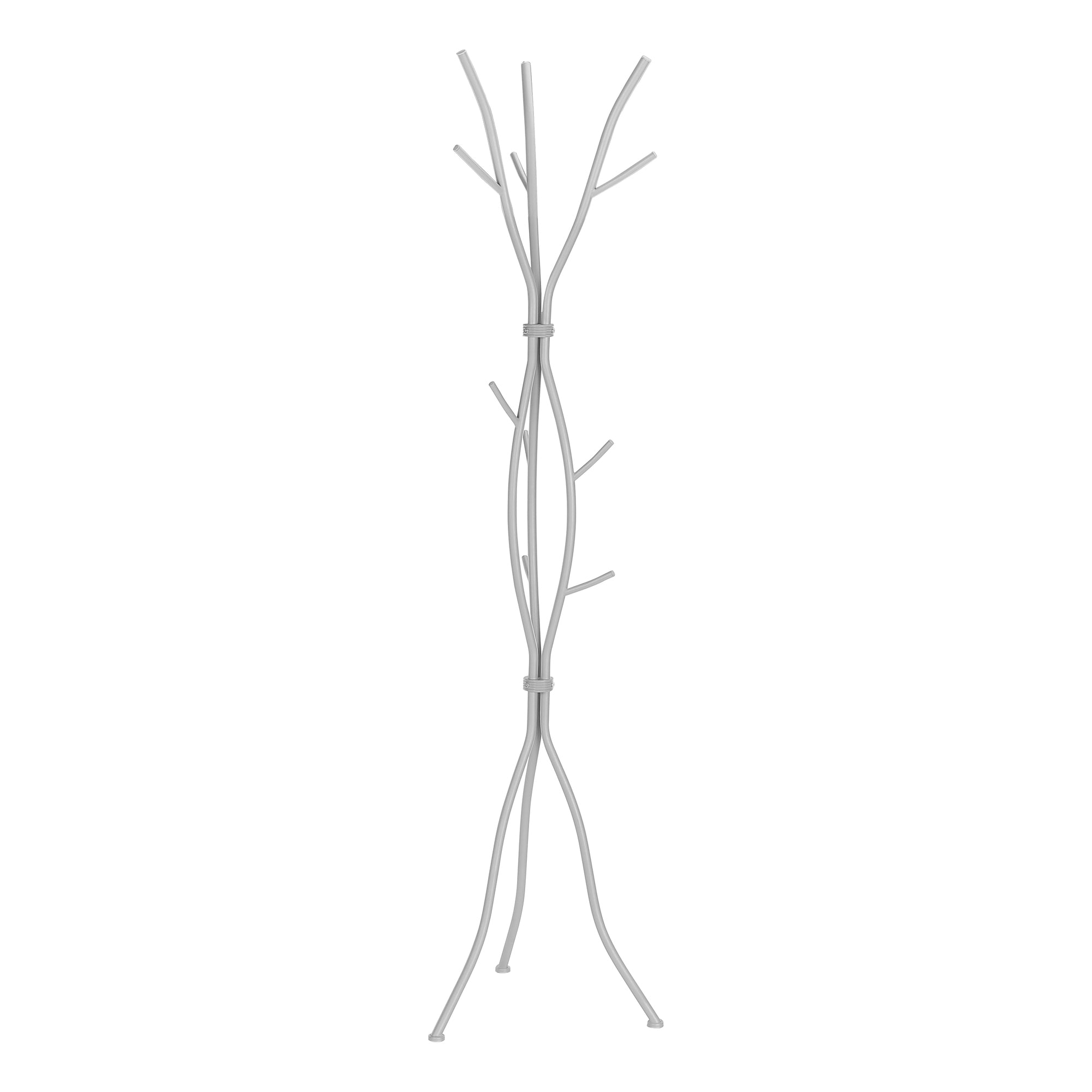 Coat Rack, Hall Tree, Free Standing, 11 Hooks, Entryway, 74'h, Bedroom, Grey Metal, Contemporary, Modern - Grand Goldman Shop