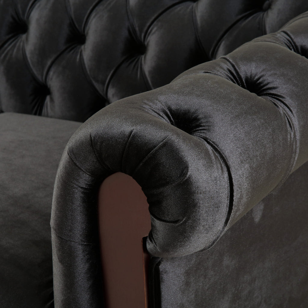 VIVALUX Chesterfield Velvet Loveseat Sofa, 2-Person Rolled Arm Upholstered Couch, Black, Pine Wood Frame, 59.44' - Grand Goldman Shop