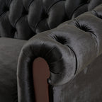 VIVALUX Chesterfield Velvet Loveseat Sofa, 2-Person Rolled Arm Upholstered Couch, Black, Pine Wood Frame, 59.44' - Grand Goldman Shop