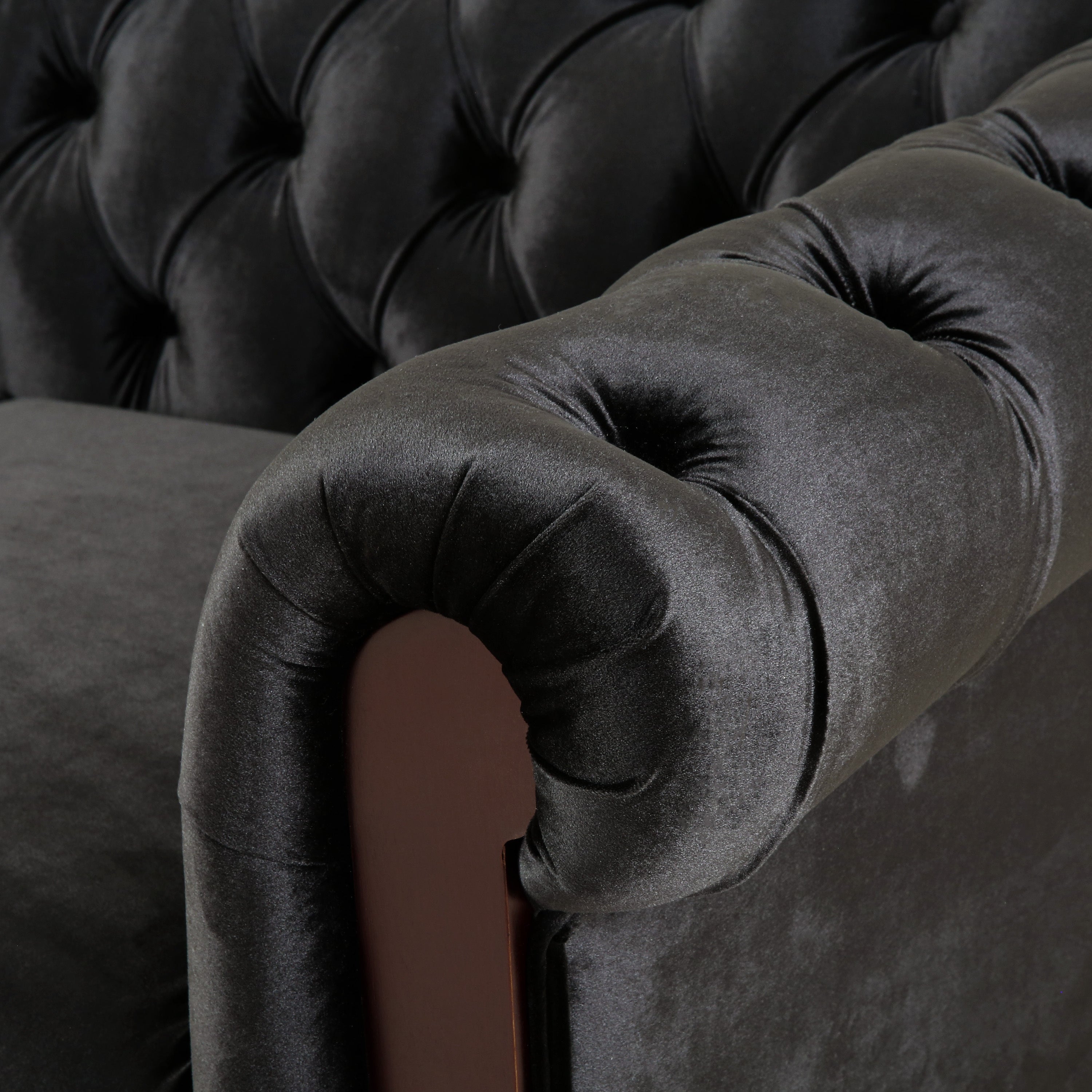 VIVALUX Chesterfield Velvet Loveseat Sofa, 2-Person Rolled Arm Upholstered Couch, Black, Pine Wood Frame, 59.44' - Grand Goldman Shop