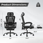 Ergonomic Office Chair with Footrest, Mesh Office Desk Chair with Headrest, High Back Computer Chair with Adjustable Lumbar S