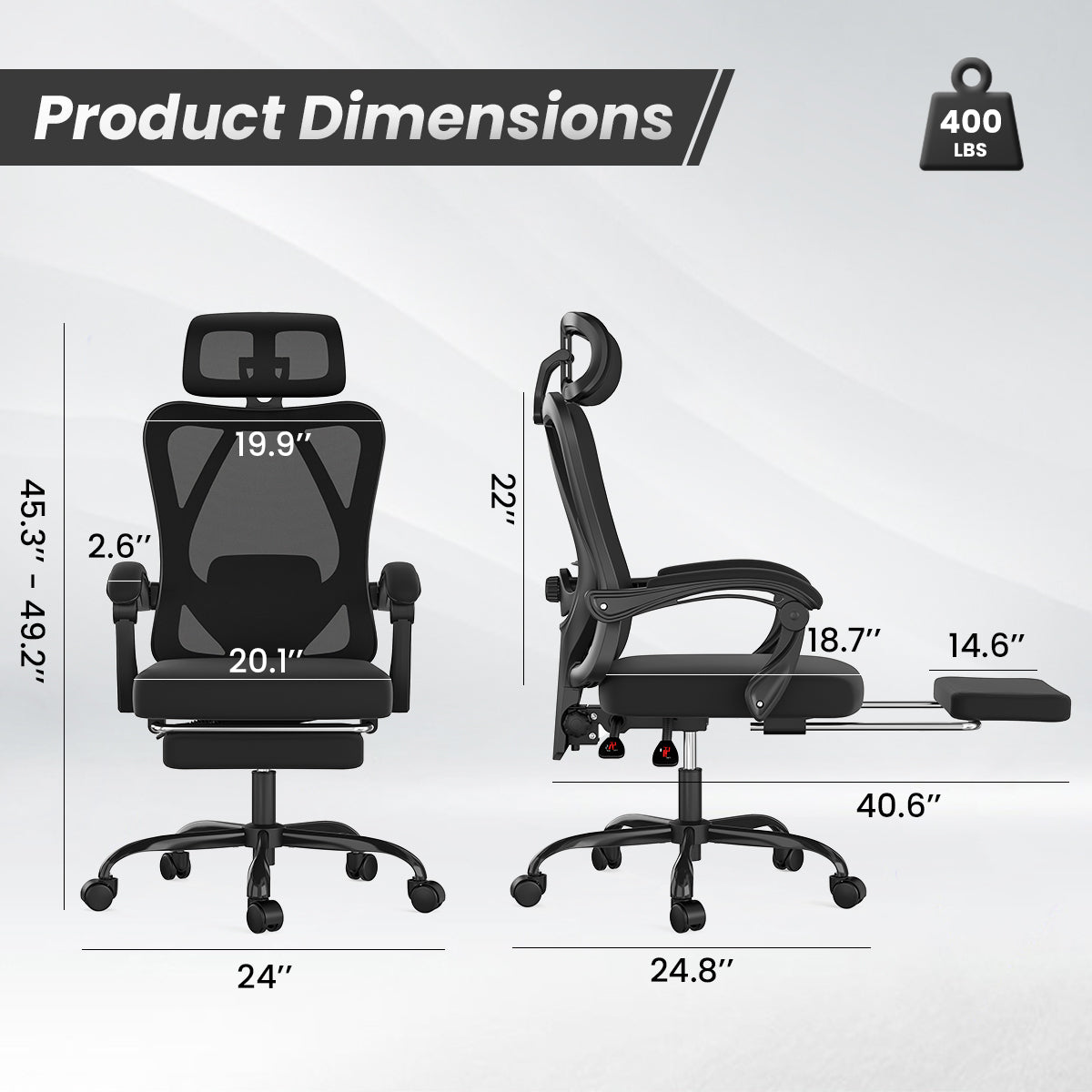 Ergonomic Office Chair with Footrest, Mesh Office Desk Chair with Headrest, High Back Computer Chair with Adjustable Lumbar S