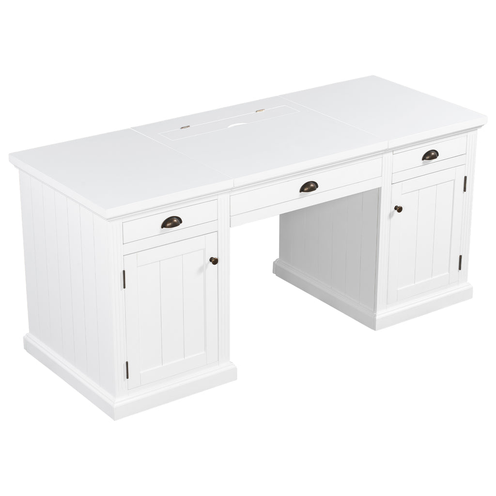 67' Modern Executive Desk,Computer Desk with 2 Wooden Doors Storage Cabinet and 3 Drawers, Rectangle Home Office Desk  ,Readi