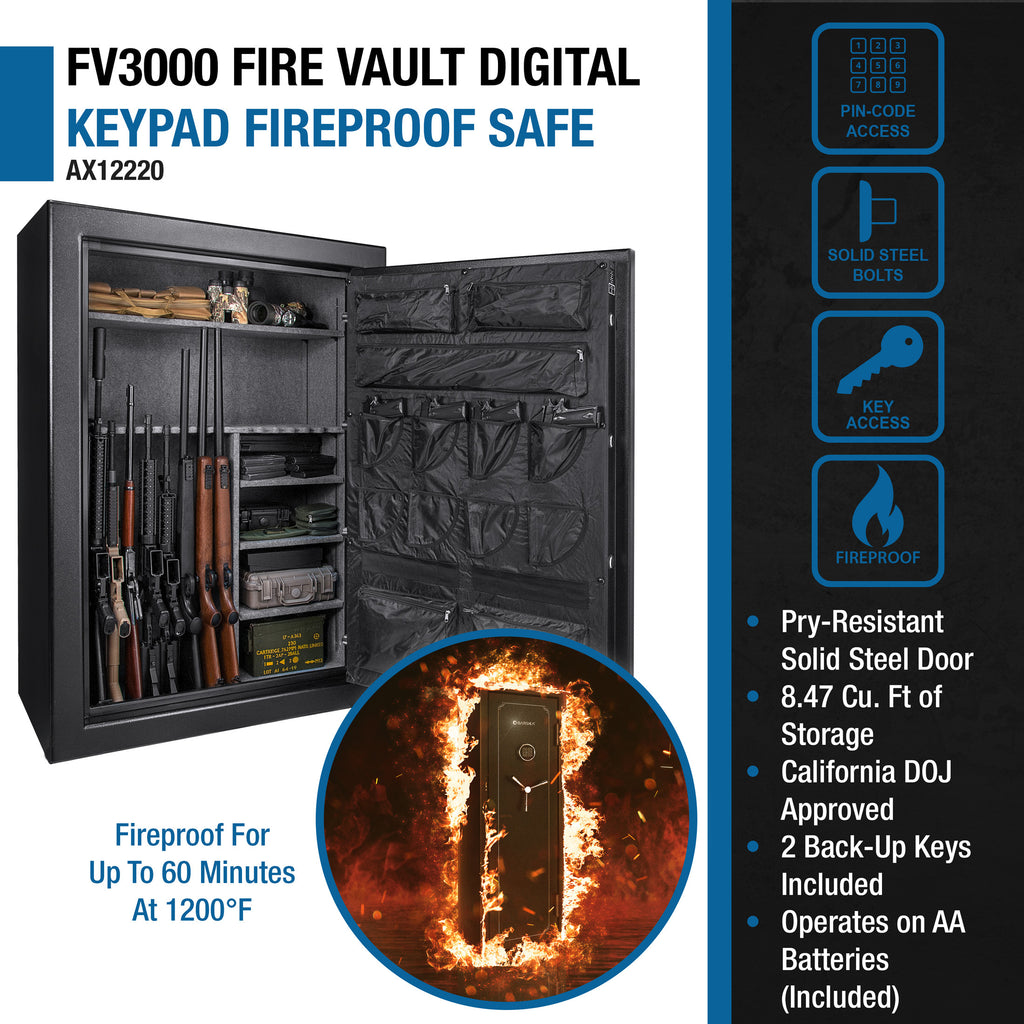 SecureGuard Tall Fireproof Safe Vault with Advanced Locking, Black Steel, 19.97 Cubic Ft - Grand Goldman