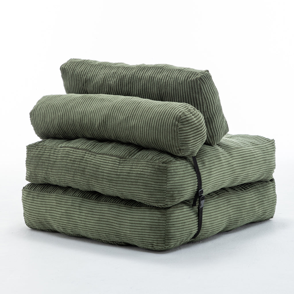 Folding Sofa Bed, Convertible Sleeper Chair with Pillow Foldable Mattress with Back Support, Portable Fold Out Chair Bed Comfy Floor Sofa Lounge for Living Room Bedroom, Green, Single - Grand Goldman Shop