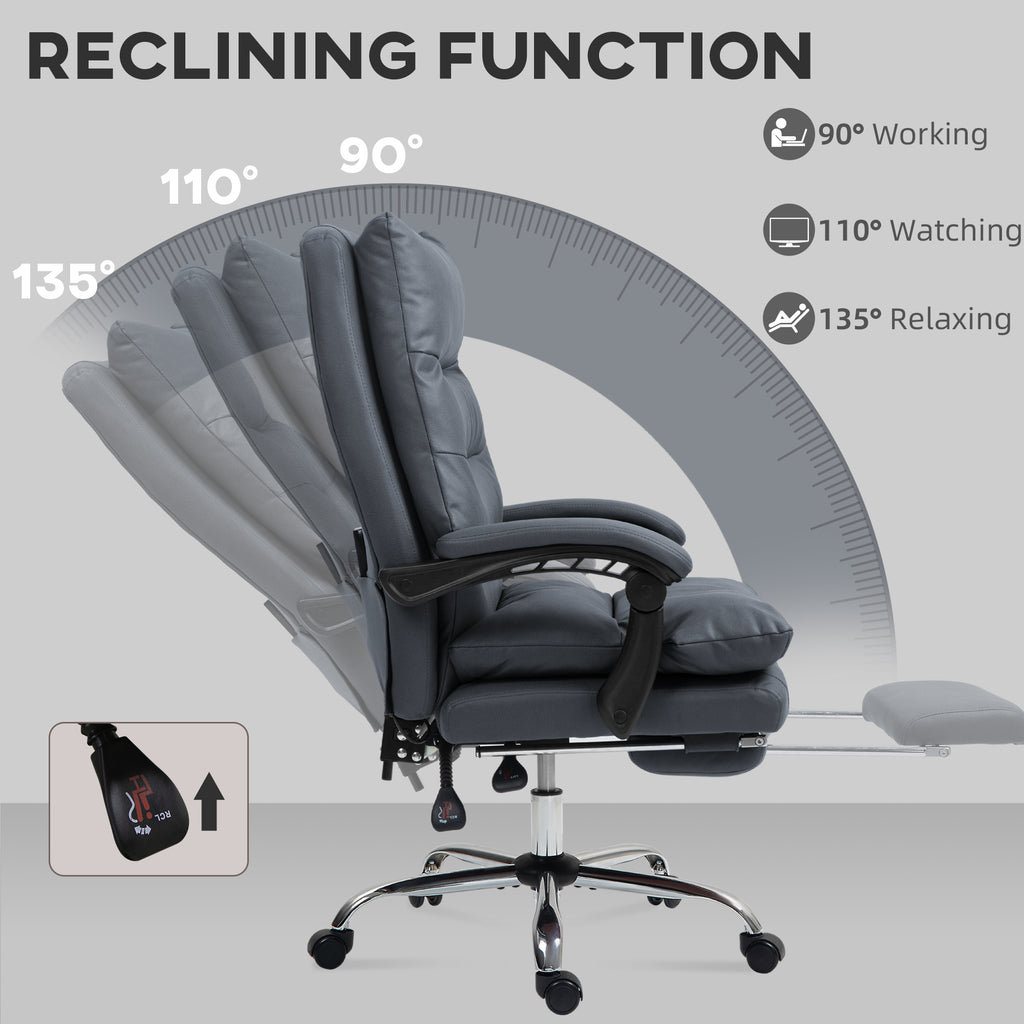 Microfibre Massage Office Chair, Heated Reclining Chair with Footrest, Dark Gray | Premium Home Decor - Grand Goldman