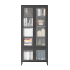 Large Metal Storage Cabinet Display Cabinet with 4 Glass Doors 5 Shelves Side Cabinet Bookcase Freestanding Cabinet for Bedro