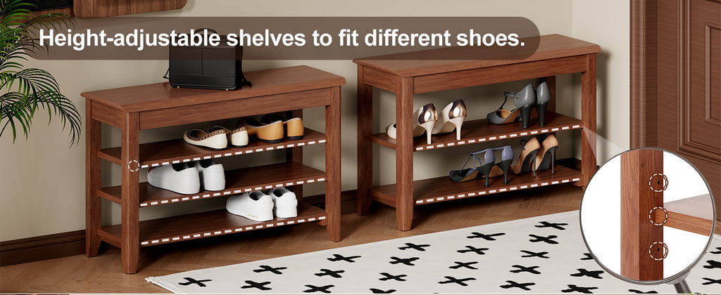 Adjustable shoe-changing bench, storage bench, hidden storage. With a load-bearing capacity of up to 550 pounds, suitable for bedrooms and corridors. 100% solid wood. - Grand Goldman Shop