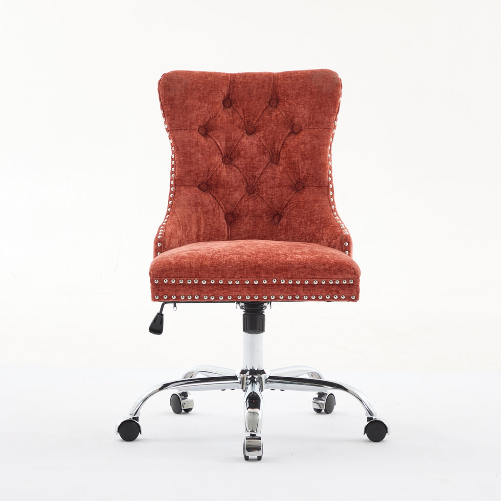 A&A Furniture Office Chair,Modern Chenille Upholstered Tufted Button Home Office Chair with Chrome Metal Base,Adjustable Desk