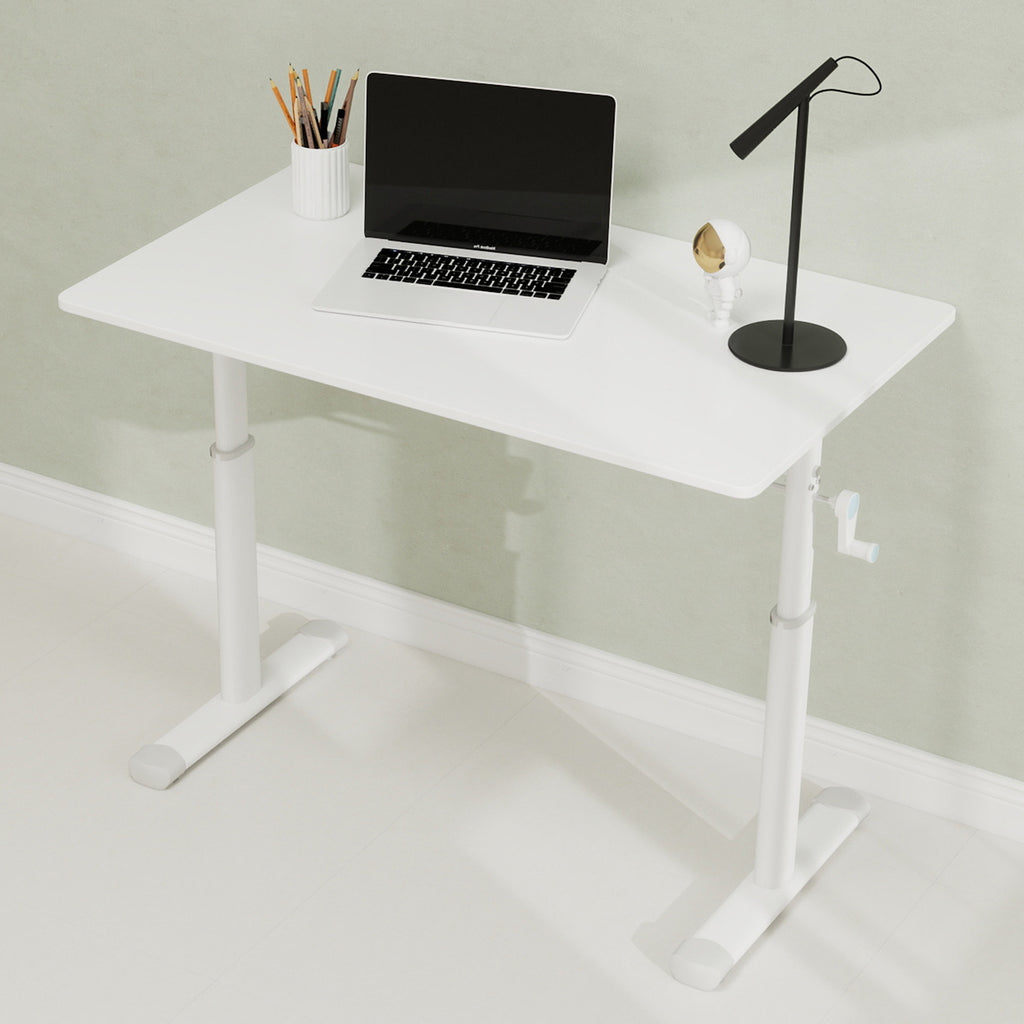 Adjustable Study Desk for Kids and Adults, Height-Adjustable Home Office Desk, White Frame with White Wood Tabletop, 60cm x 1