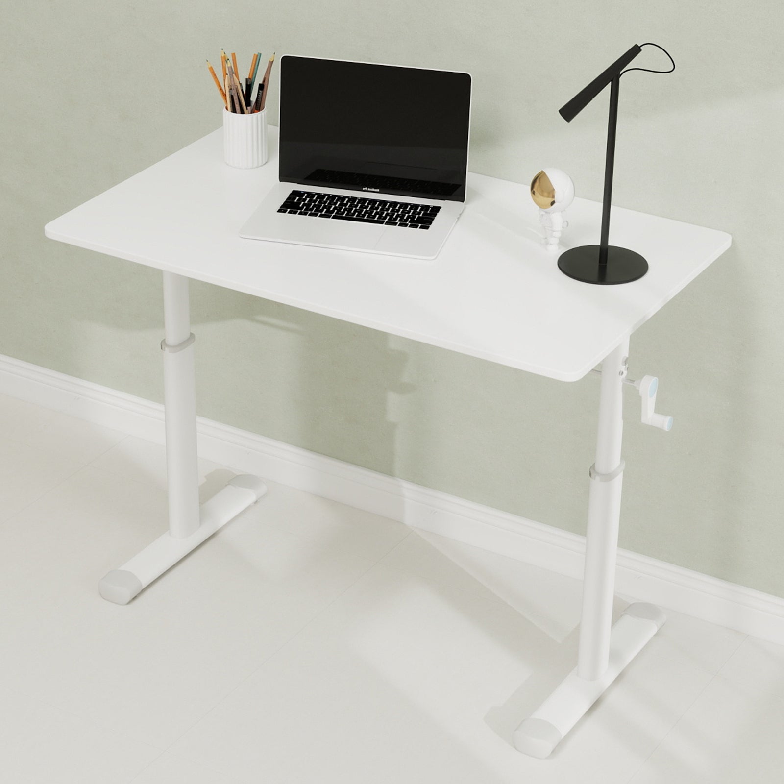 Adjustable Study Desk for Kids and Adults, Height-Adjustable Home Office Desk, White Frame with White Wood Tabletop, 60cm x 1