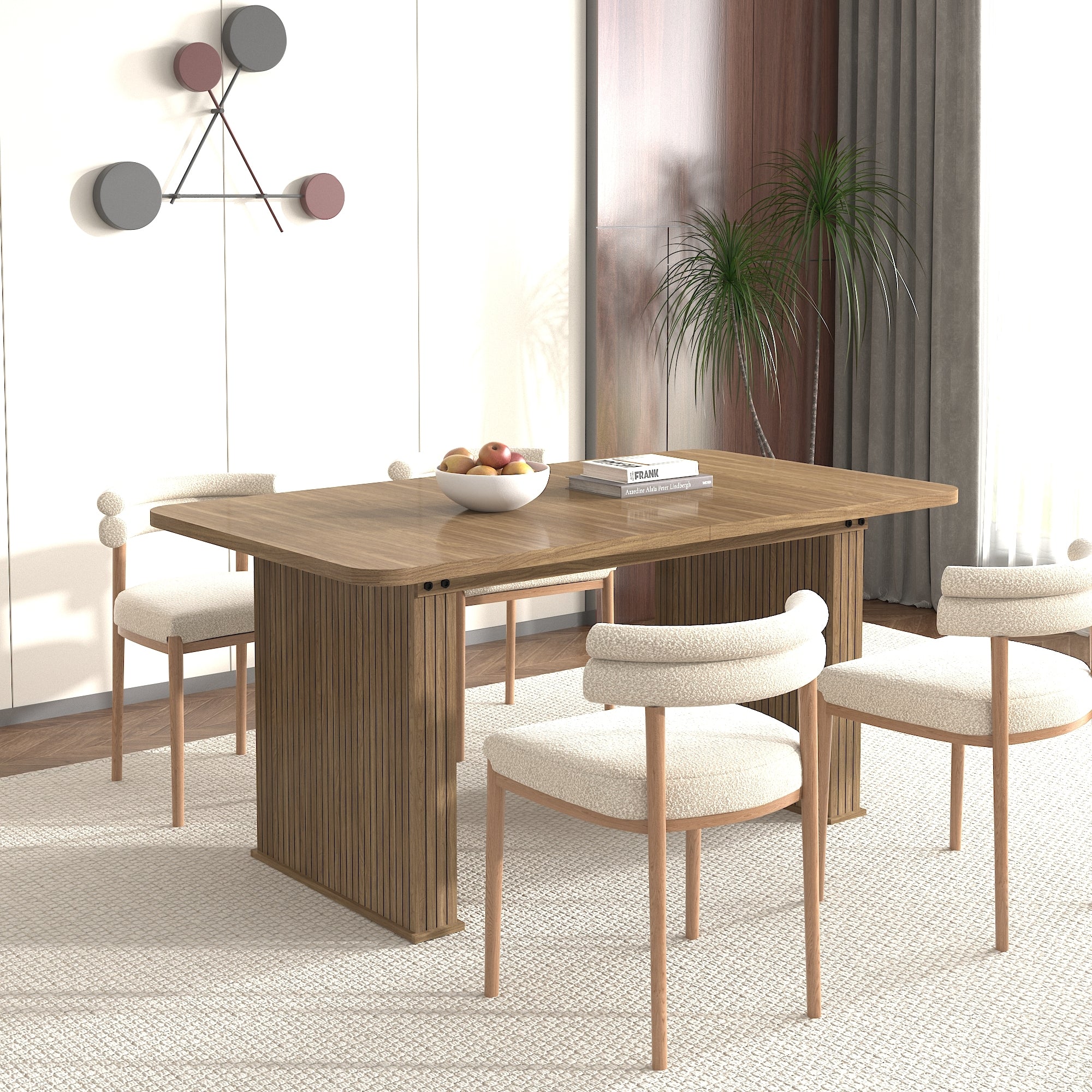 Modern Dining Table for 6-10 People, Wood Kitchen Table with Double Robust Pedestal, Wooden Dinner Table for Dining Room - Grand Goldman Shop