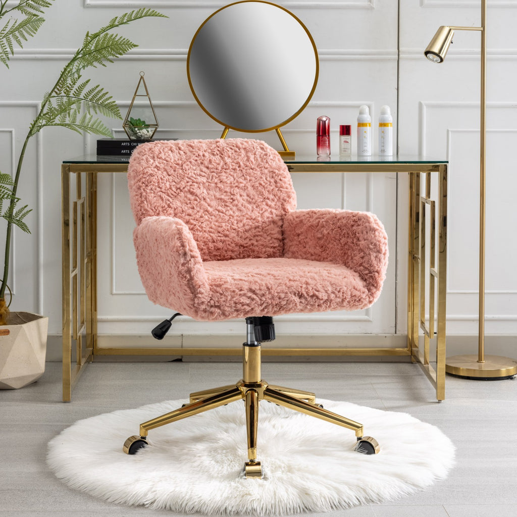 Stylish A&A Furniture Office Chair,Artificial rabbit hair Home Office Chair with Golden Metal Base,Adjustable Desk Chair Swiv