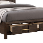 KENZO Modern King 5-Piece Storage Bedroom Set in Walnut Finish with LED Headboard, Bluetooth Speakers, USB Ports, Dresser, Mirror, Nightstand and Chest - Grand Goldman Shop