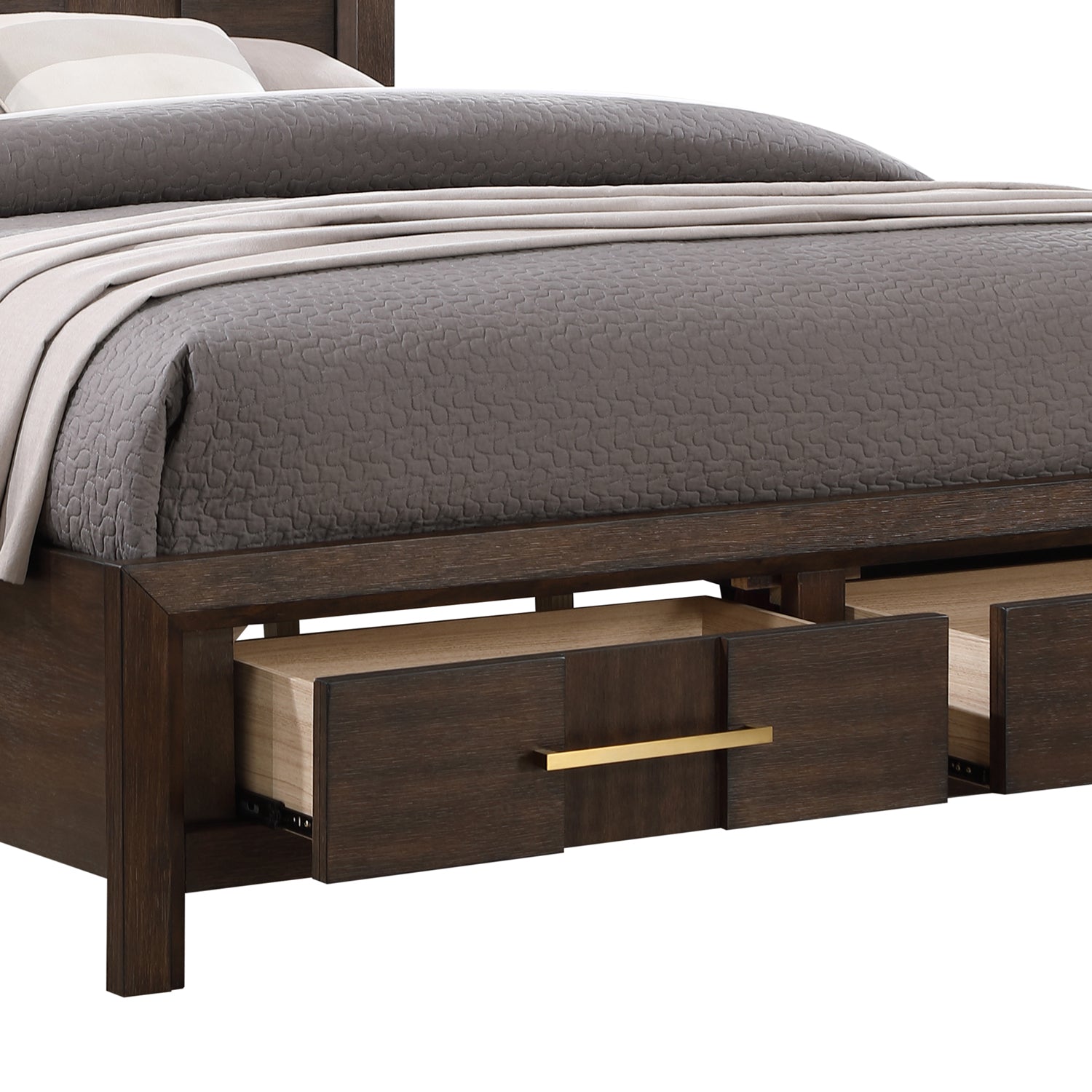 KENZO Modern King 5-Piece Storage Bedroom Set in Walnut Finish with LED Headboard, Bluetooth Speakers, USB Ports, Dresser, Mirror, Nightstand and Chest - Grand Goldman Shop