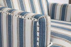 Upholstered Accent Chair, Vintage Armchair with Blue and White Striped Linen Fabric and Nailhead Trim for Living Room - Grand Goldman Shop