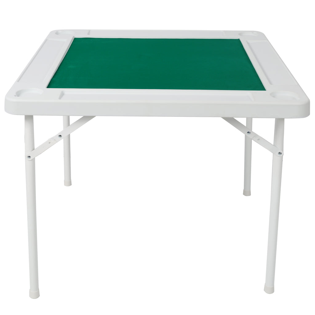 Square Folding Card Table, Mahjong Table with Green Felt,Chip Trays and Cup Holders, Portable Domino Tables for 4 Players, Ca
